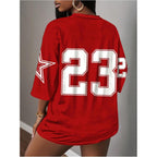 MakeMeChic Women's Football Jersey Shirts Soccer Jersey Number Oversized Y2K Tee Tops Red and White