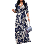 Yajedo Womens Casual Summer Maxi Dress Plus Size Sexy Wrap V Neck 3/4 Sleeve Sundress With Pockets
