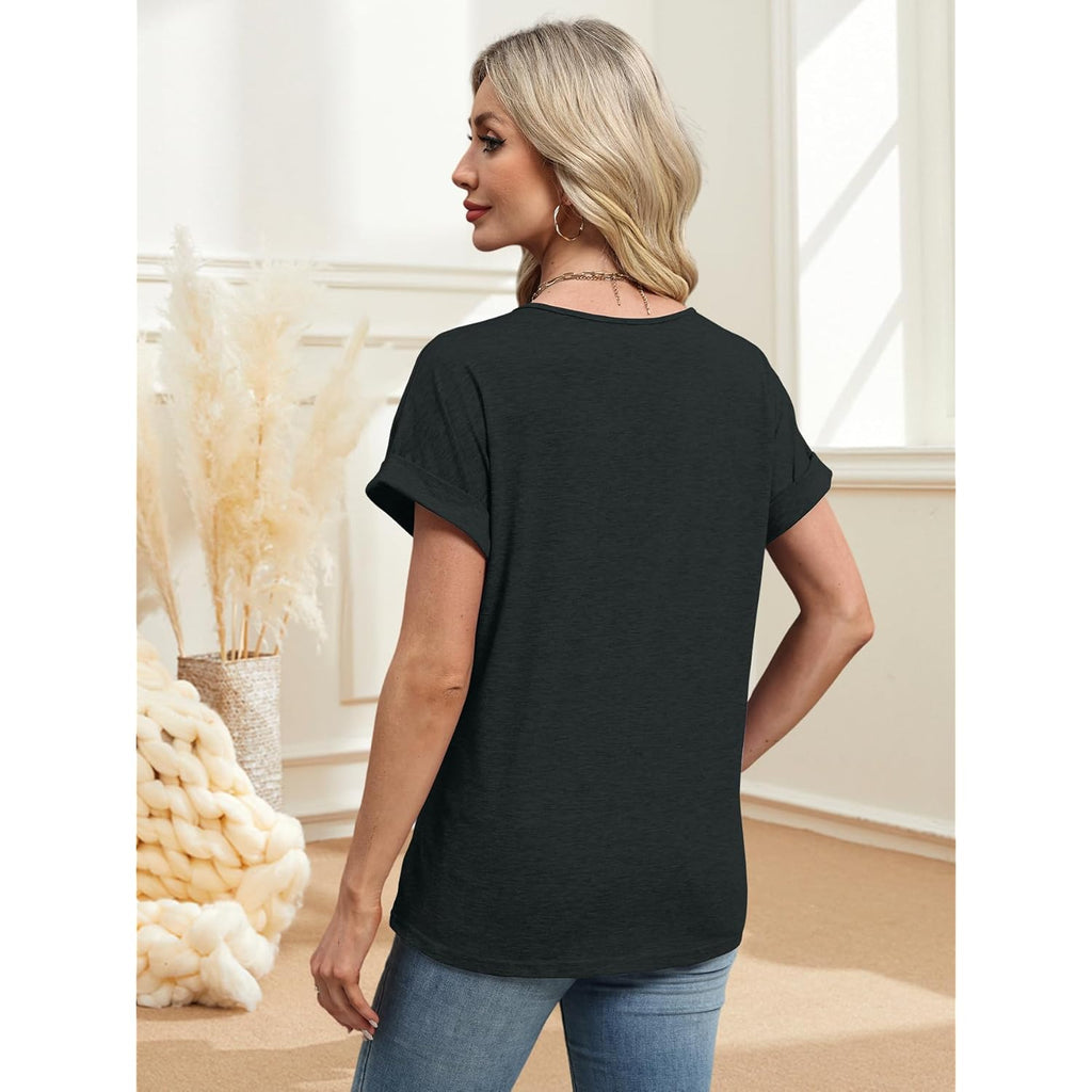 2PCS T Shirts Short Sleeve V Neck Tees Womens Tops Fashion Beach Vacation Clothes 2026 Casual Summer Spring Outfits