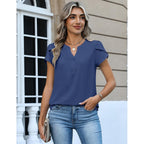 Zeagoo Womens Tops Dressy Casual Textured Blouses Cap Short Sleeve Shirts V Neck Button Up Summer Spring Work Tshirt Clothes