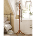 VASAGLE Solid Wood Coat Rack and Stand, Free Standing Hall Coat Tree with 10 Hooks for Hats, Bags, Purses, for Entryway, Hallway, Rubberwood, Caramel Brown URCR03WN