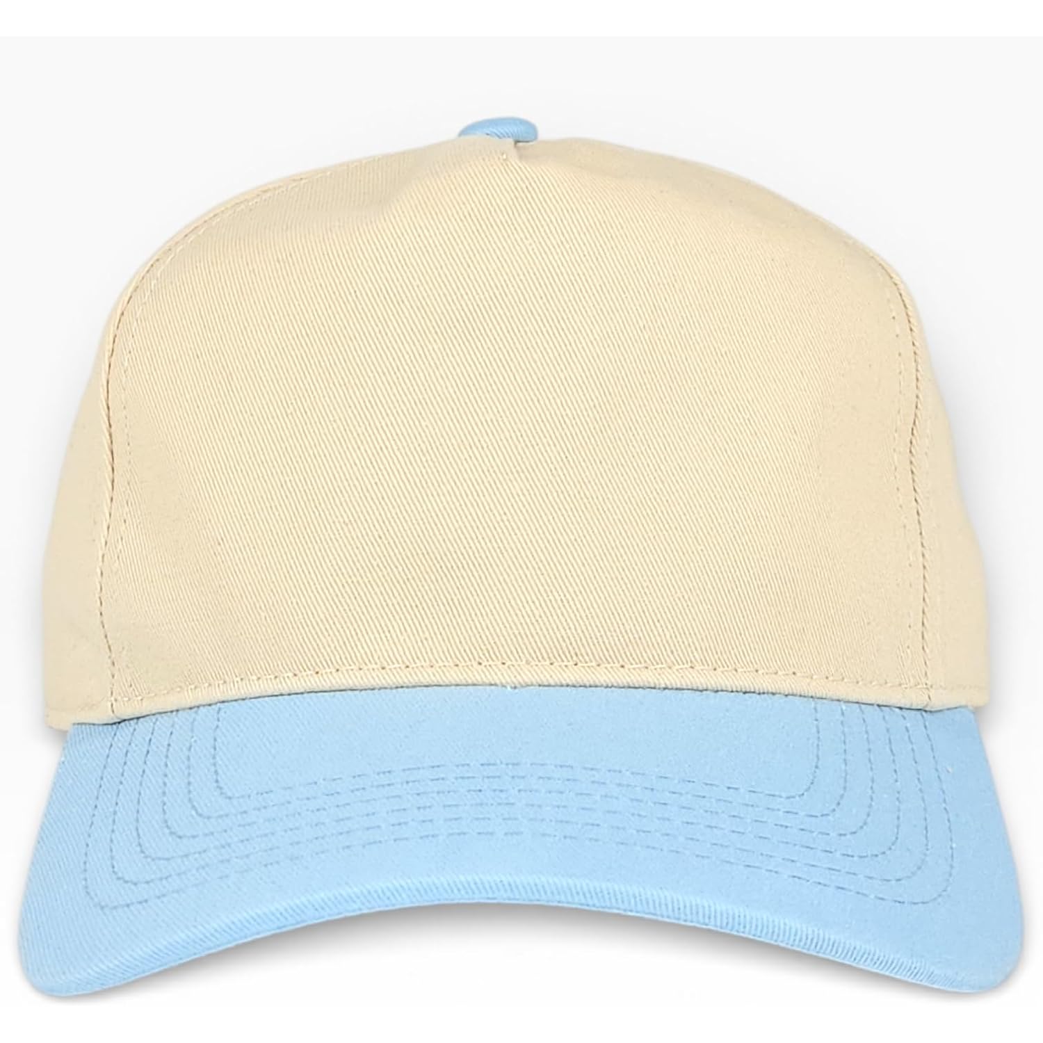 Classic A-Frame Two Tone 5-Panel Snapback Hat, Semi-Structured Pinch Front Baseball Cap, Adjustable Fit, Blank for Custom Stone Baby Blue