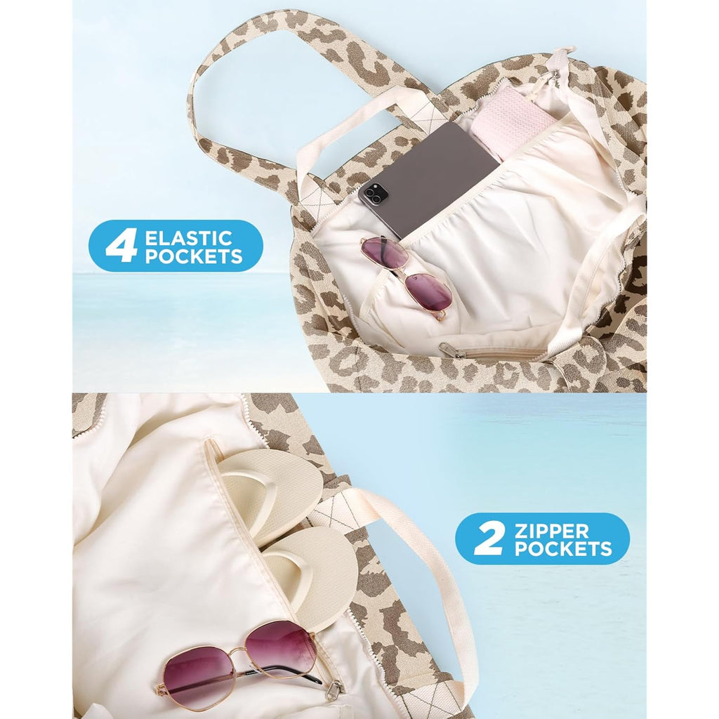 GLORIEROO Extra Large Beach Bag for Women - Sandproof Over-Size Carry On Beach Essentials Tote with 5 Pockets Gifts for Women