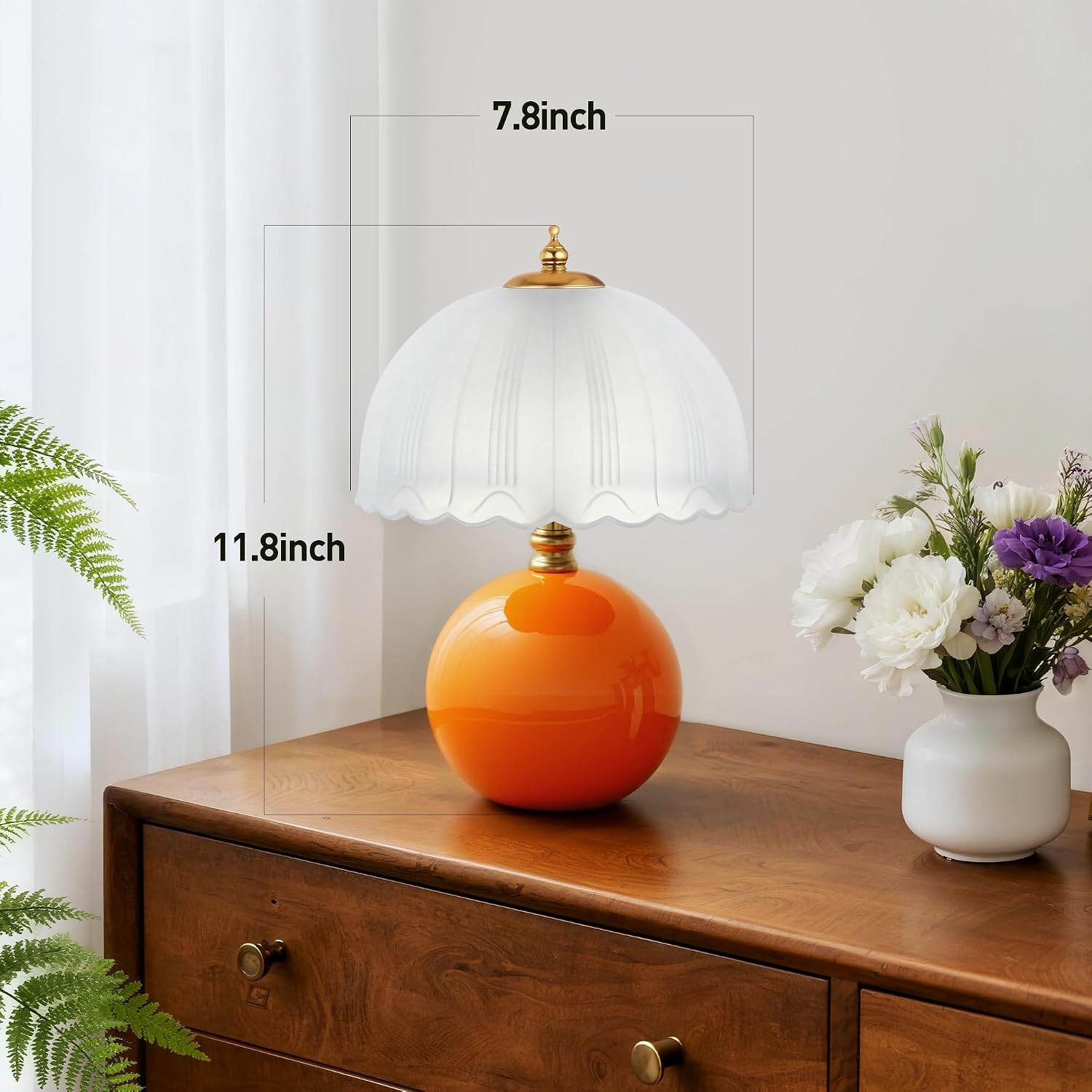 Mushroom Table Lamp, Ceramic Bedside Lamp With Glass Shade, 3-Way Lighting (2700K-5000K) Rocker Switch, Small Nightstand Lamp For Bedroom, Living Room, Office, Orange
