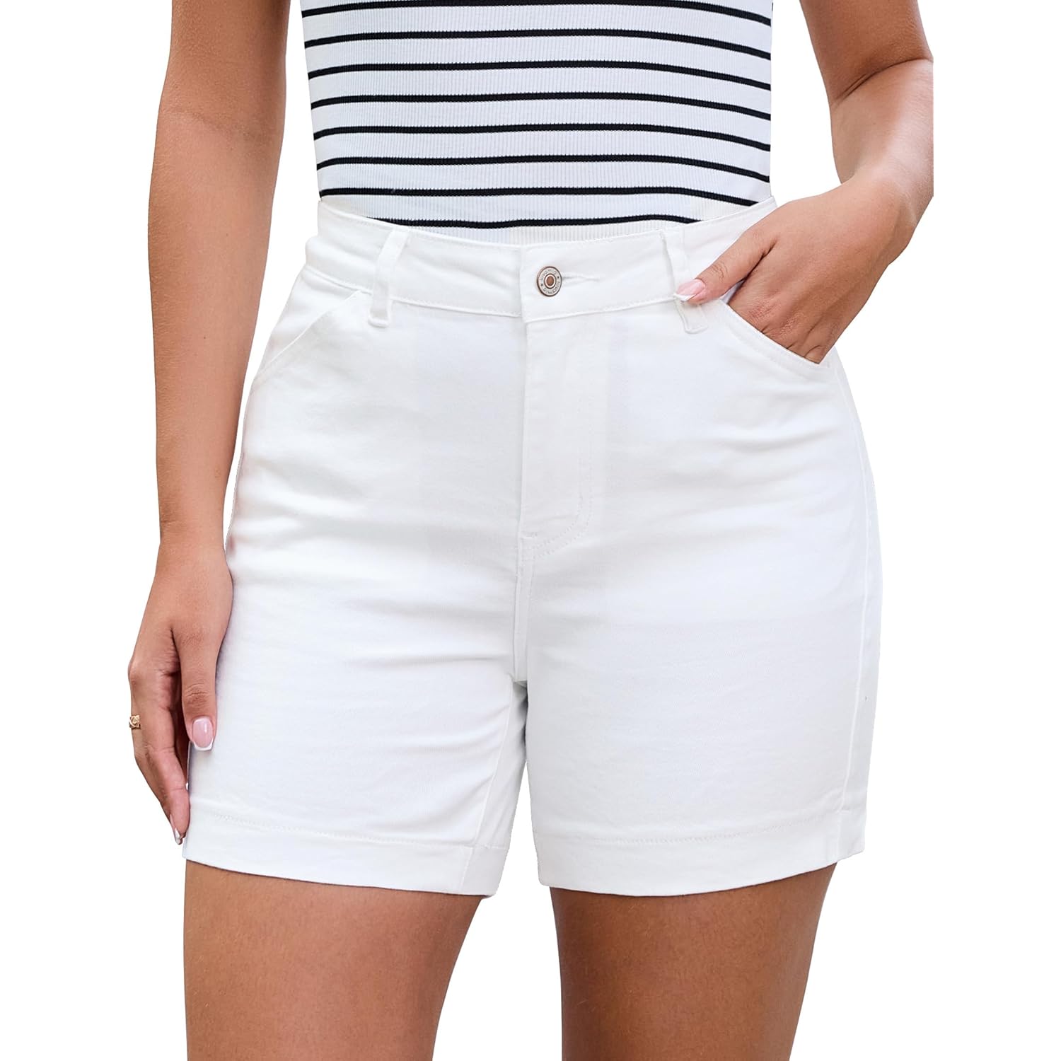 Jean Shorts for Women High Waisted Trendy Stretchy Denim Shorts 5 Inch Inseam Summer Casual Jorts with Pockets