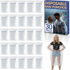 30 Pack Disposable Rain Ponchos For Adults, Emergency Clear Poncho With Hood Waterproof Bulk Plastic Rain Coat Family Pack For Hiking, Camping, Travel