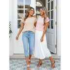 Dokotoo Womens Summer Tops 2026 Waffle Knit Lace Hollow Out Short Sleeve T-Shirts Crewneck Casual Loose Basic Tee Blouses