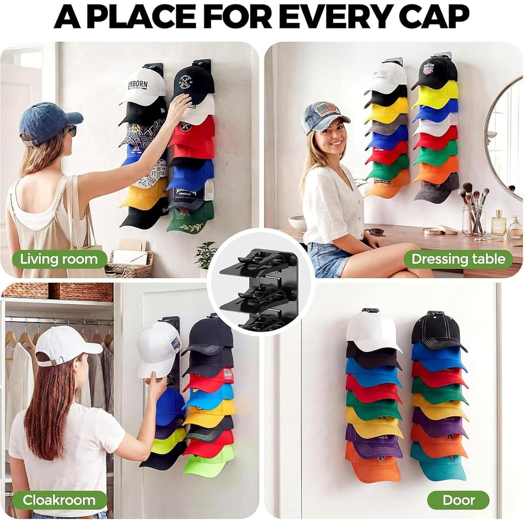 Diy 2Pack Hat Organizer – Holds 36 Hats, Adjustable Clips, Adhesive Or Screw Mount, For Baseball Caps & Snapbacks, Space-Saving Cap Holder & Hat Storage Wall Rack For Closet & Door, Black