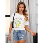SweatyRocks Women's Lemon Shirts Letter Fruit Printed Graphic Tees Short Sleeve Casual T-Shirt White