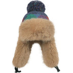 Women's Winter Trapper Hat, Knit Ear Flap Beanie with Faux Fur Lining & Pom, Windproof Ski Snow Cap