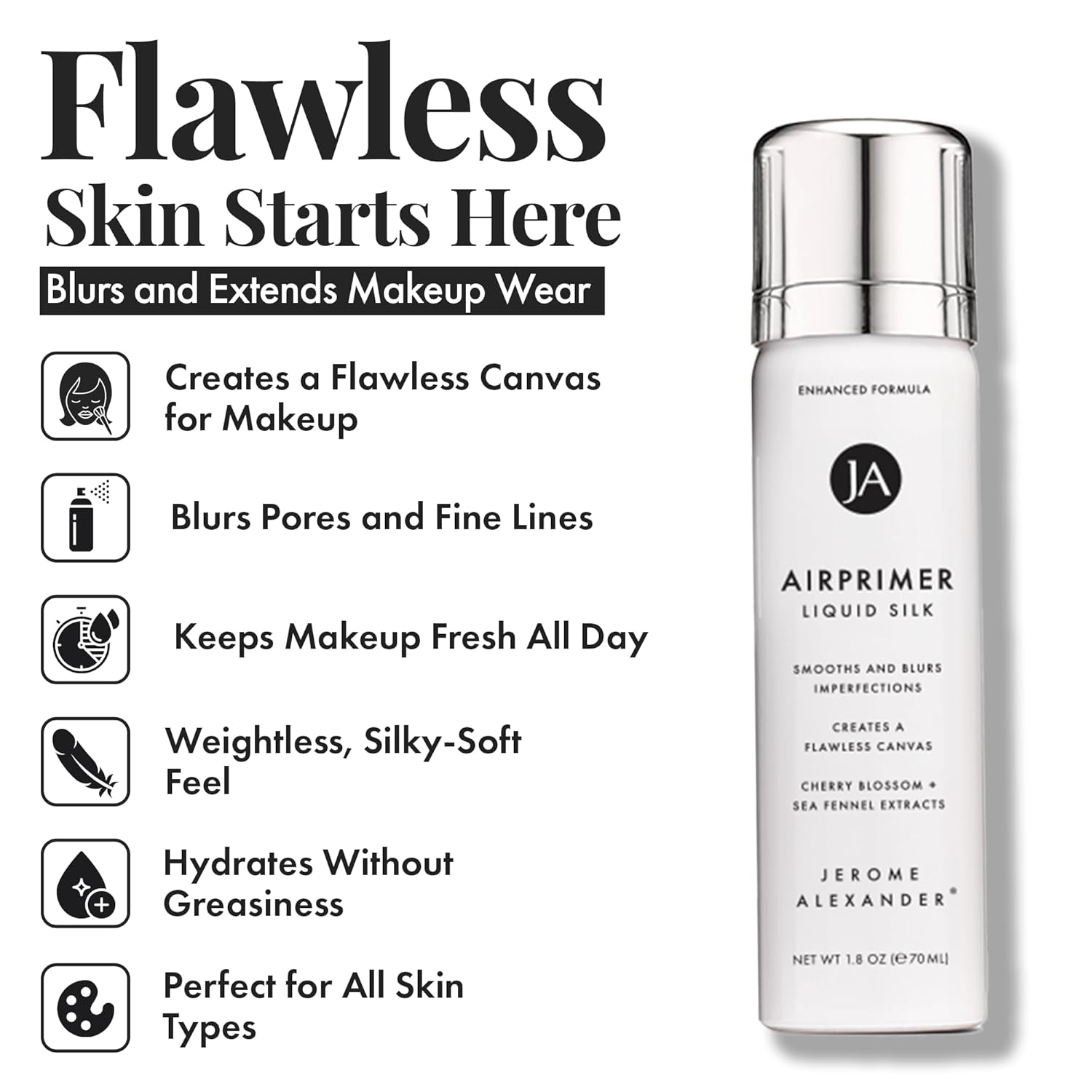 MagicMinerals LiquidSilk Air Primer by Jerome Alexander, Spray Formula Smoothes Skin & Minimizes Appearance of Pores for Flawless Makeup Application