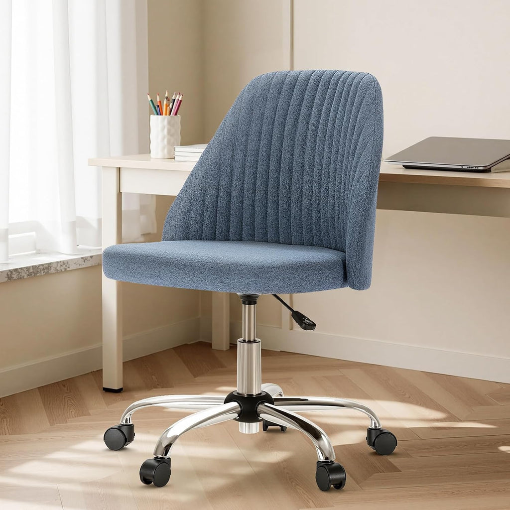 Dumos Office Chair, Comfy Desk Chair Rolling Vanity Swivel Task Chairs With Wheels, Wide Seating Armless Height Adjustable Computer Chairs For Home,Bedroom,Student,Adults, Blue
