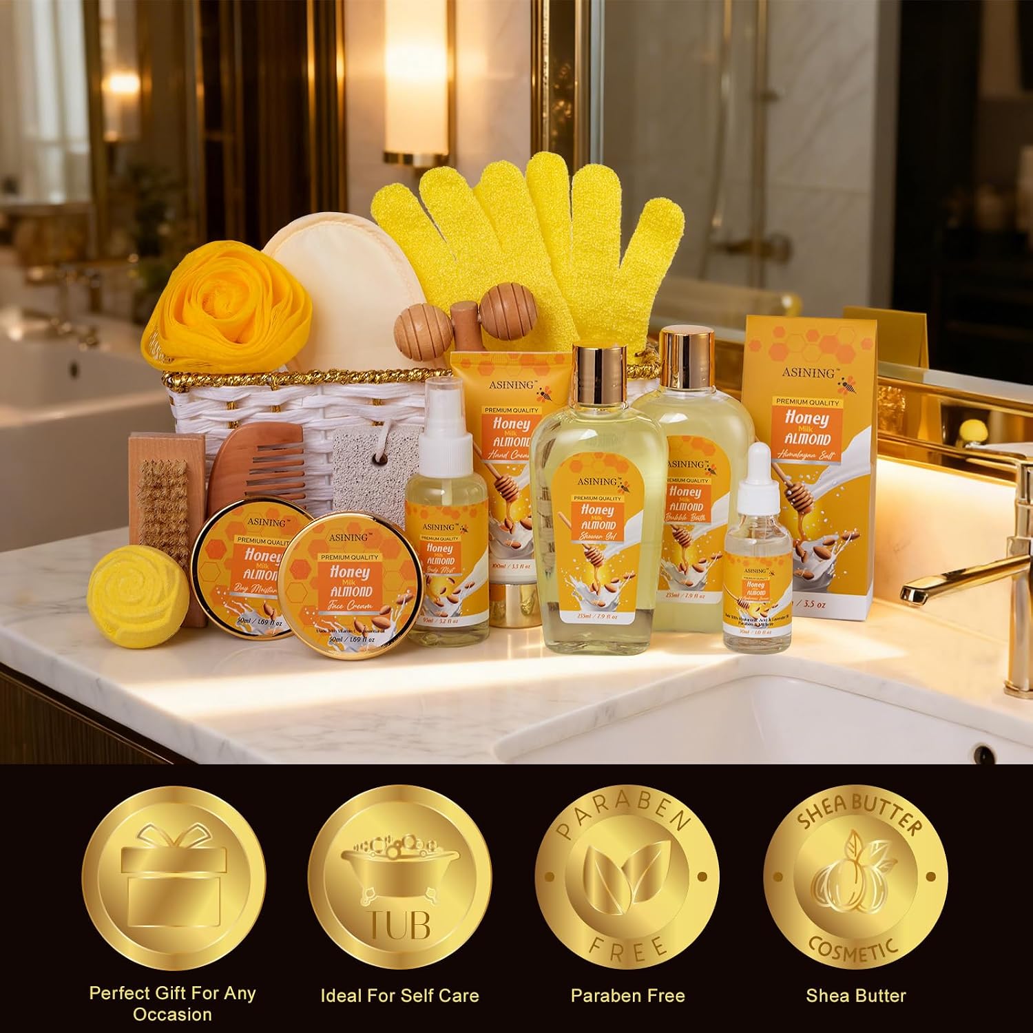 17-Piece Mothers Day Gifts For Women & Men, Almond Luxury Spa Gift Set Bath And Body Gift Basket Set Care Kit Face Skin Care Set, Bath & Body Care Set, Christmas, Valentines, Birthday, Anniversary