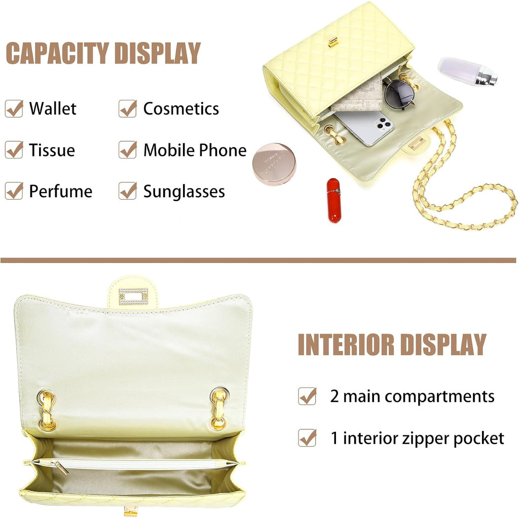 Quilted Crossbody Purse For Women Trendy Ladies Shoulder Bag With Chain Strap Pu Leather Cross Body Bags Satchel Handbag