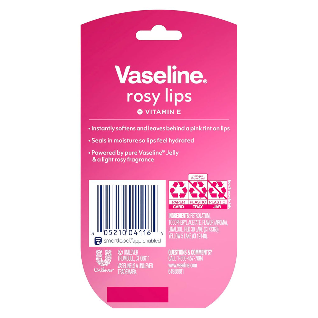 Vaseline Lip Therapy 2 Ct Rosy Lips Mini For Dry, Chapped Lips Moisturizing Tinted Lip Balm 0.5 Oz