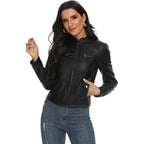 Black Faux Leather Jackets For Women Motorcycle Pu Moto Biker Outwear Coat