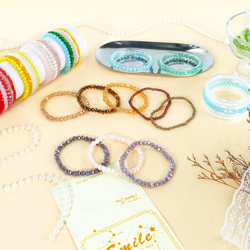 60pcs Crystal Beaded Bracelet Bulk for Women Colorful Beaded Bracelet Boho Multi Layer Stacking Bracelets Stretchy Strand Shiny Crystal Bead Bracelets