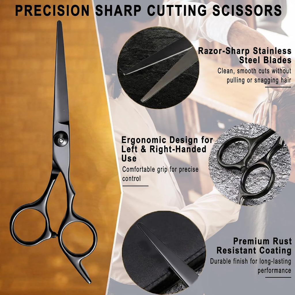 Hair Cutting Scissors & Shears Kit - 20-Piece Professional Hairdressing Tools Set For Barber Salon Home Thinning Scissors, Straight Razor, Comb, Clips, Cape, Hair Styling & Trimming For Men Women Kids