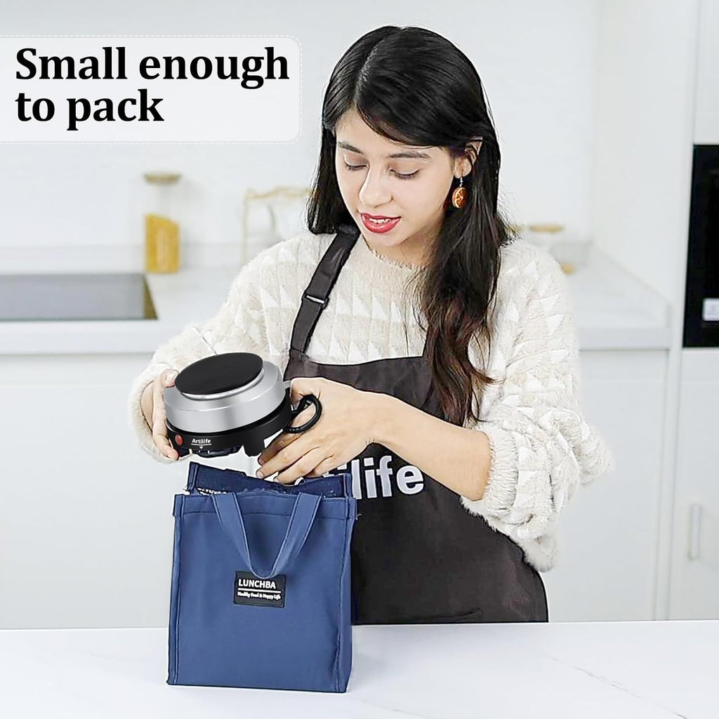 Artilife 500W Mini Electric Hot Plate - Moka Pot Special, 110V Compact Rv Camping Stove, 4" Cast Iron Burner For Coffee, Low Wattage Portable (Silver)