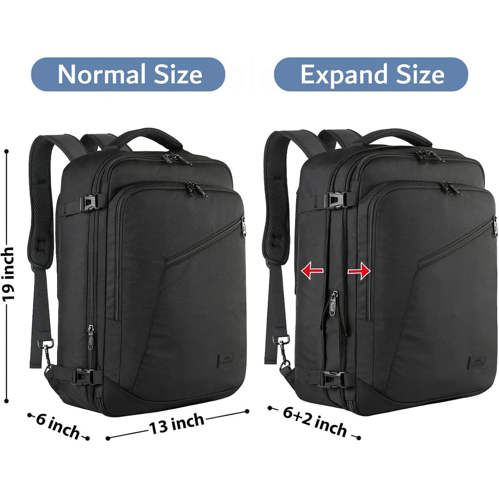 Matein Carry On Backpack, Extra Large Expandable Travel Backpack For Men | Airplane Approved, Weekender Bag For Women, Mochila De Viaje, Water Resistant, Lightweight Daypack For Flight, 40L, Black