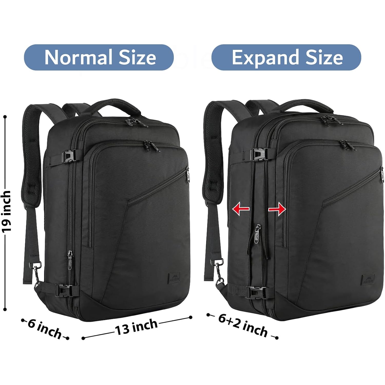 Matein Carry On Backpack, Extra Large Expandable Travel Backpack For Men | Airplane Approved, Weekender Bag For Women, Mochila De Viaje, Water Resistant, Lightweight Daypack For Flight, 40L, Black