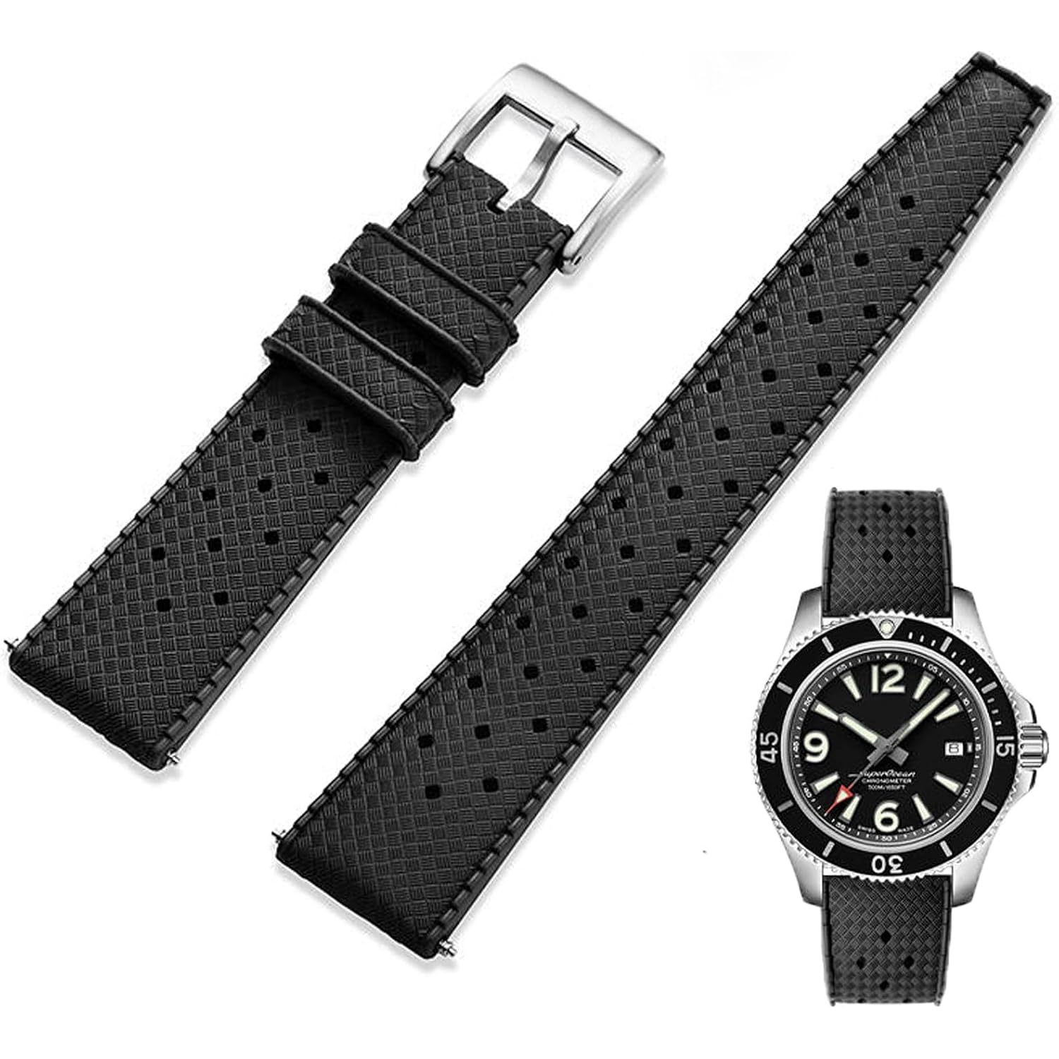Fkm Rubber Watch Strap Quick Release Tropical Style Fluororubber 18Mm 19Mm 20Mm 21Mm 22Mm Soft Breathable Durable Fkm Rubber Watch Band Universal Replacement Band Strap For Men Women
