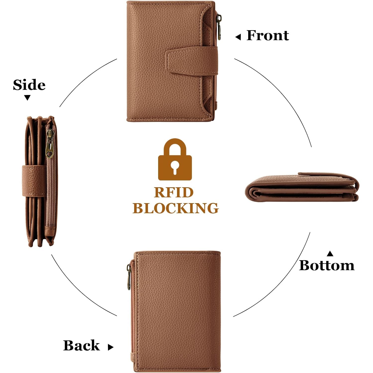 Airkit Small Wallet Women RFID Blocking Soft Leather Bifold Compact Card Holder Wallet for Women with Zipper Coin Pocket 4 ID Window