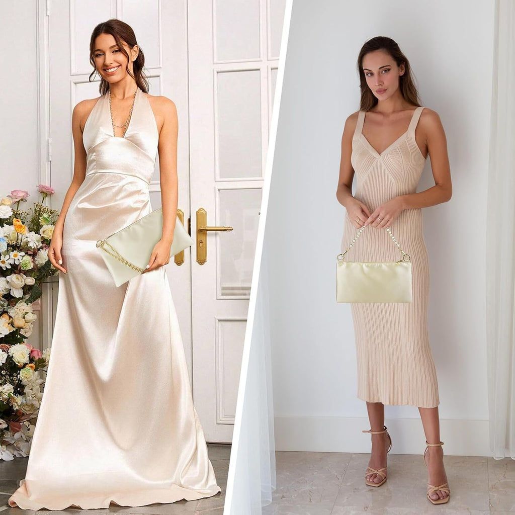 MGBPEI Women Satin Evening Handbag Wedding Prom Clutch Purse Formal Cocktail Party Clutches Shoulder Bag with 2 Bag Chains