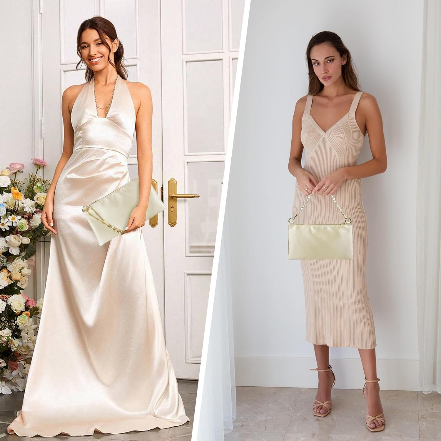 MGBPEI Women Satin Evening Handbag Wedding Prom Clutch Purse Formal Cocktail Party Clutches Shoulder Bag with 2 Bag Chains