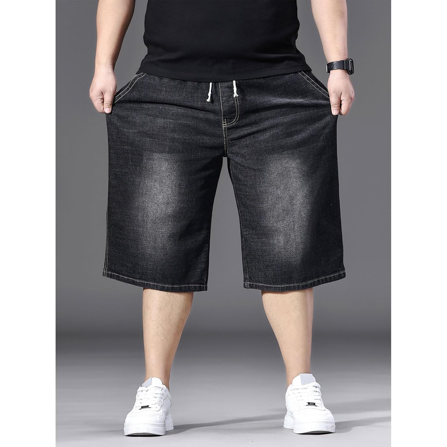 Men'S Big And Tall Jean Shorts Elastic Waisted Baggy Jorts Drawstring Plus Size Relaxed Fit Denim Shorts 2Xl-6Xl