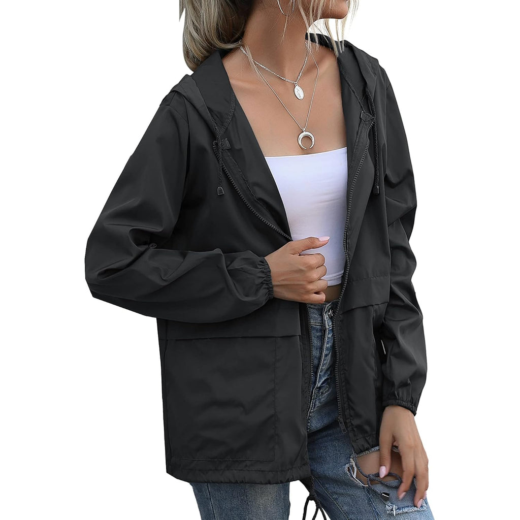 Women'S Raincoats Lightweight Waterproof Windproof Adjustable Windbreaker Rain Jackets Hooded With Pockets S-Xxl