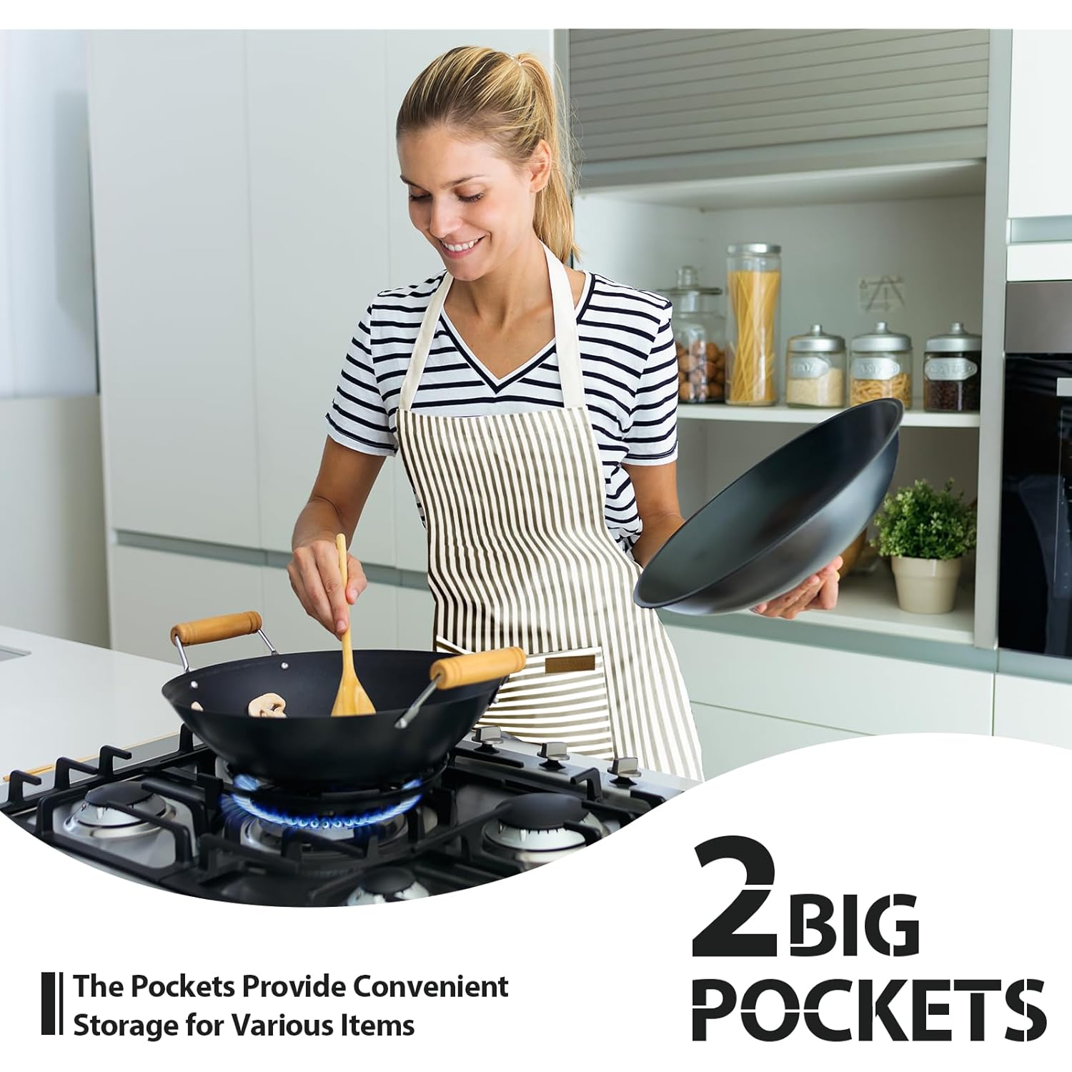 VALOME 2 Pack Kitchen Aprons, Apron for Cooking with 2 Pockets, Unisex Adjustable Neck Strap Chef Aprons for Men Women