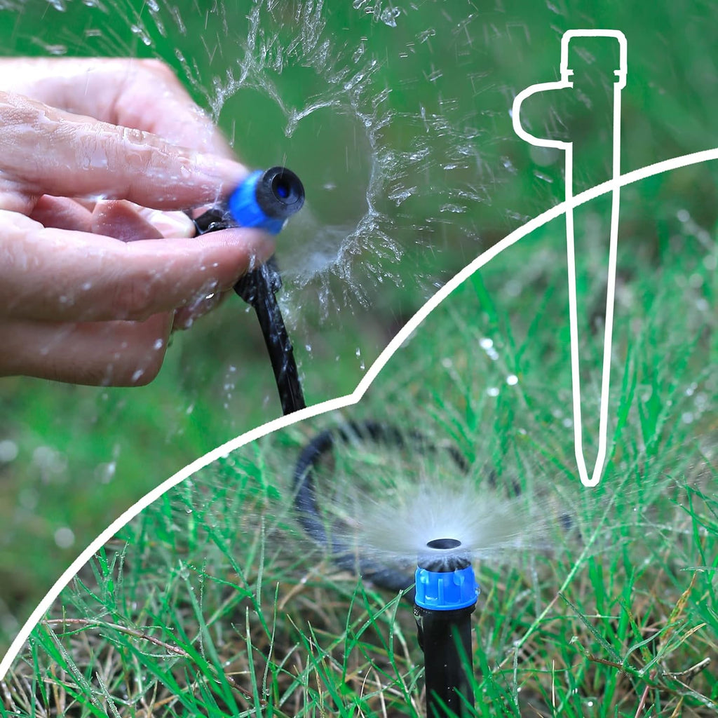 Drip Irrigation Emitters With Adjustable 360 Degree Water Flow Drippers Sprayer For 1/4 Inch Tubing, Garden Drippers Sprayer Perfect For House Garden Watering System. (25Pcs-Blue 360 Degree Sprayer)