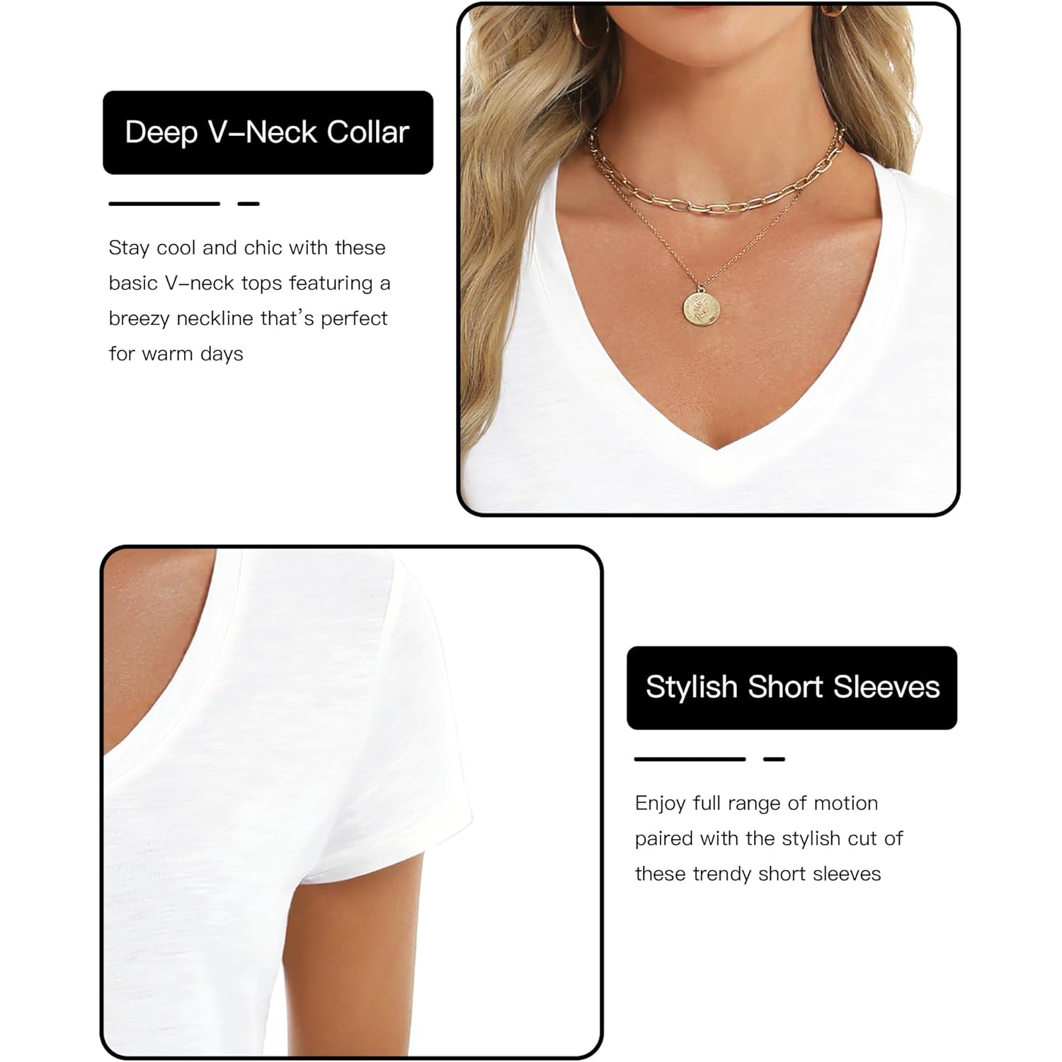 Womens Modal Soft T Shirts Short Sleeve V Neck Basic Tee Casual Loose Fit Tops Lightweight Soft Summer Outfits Clothes