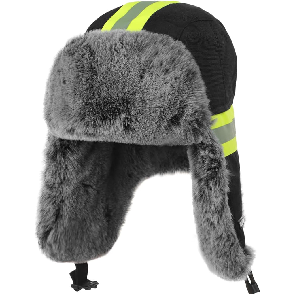 Clobeau Mens Women Winter Russian Ushanka Thermal Trapper Hat Ski Cycling Hunting Cap Earflap Safety Reflective Snow Hat