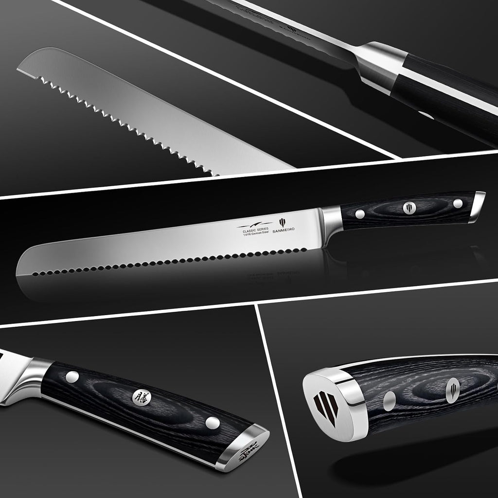 10" Bread Knife - Sourdough Slicing Knife Professional 5Cr15Mov Stainless Steel Serrated Knives, Ergonomic Wood Handle & Full Tang Design, Gift Box Included (Single-Edge