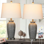 Cinsary 25" Farmhouse Jar Table Lamps Set Of 2, 3 Way Touch Control Rustic Bedside Lamps With Usb A+C Ports & Ac Outlet, Pot Nightstand Lamps For Bedroom Living Room (Led Bulbs Included)