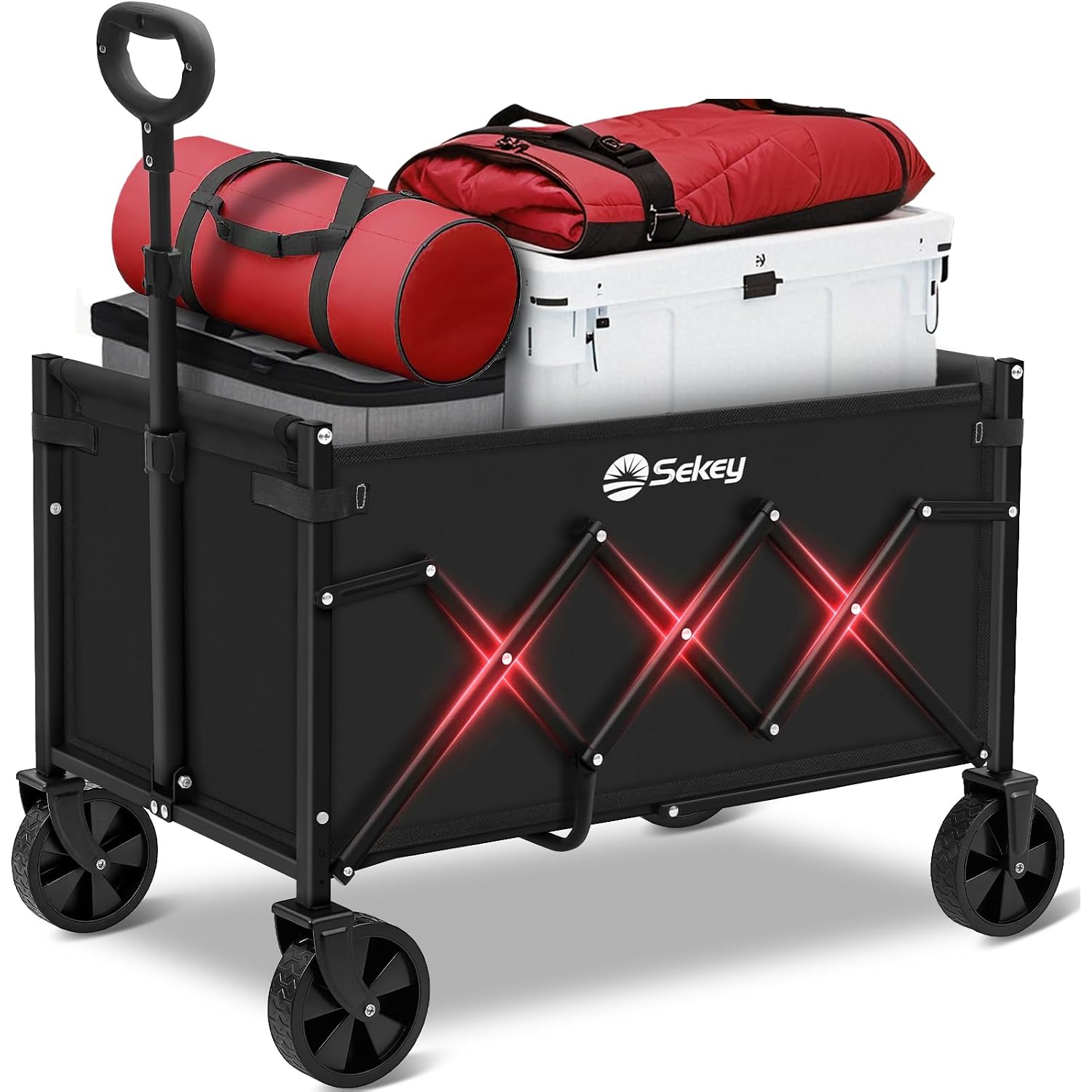 Sekey Wagon Cart With Wheels With 220Lbs Capacity,Heavy Duty Wagon Carts Foldable,Lightweight Utility Portable Cart For Grocery, Shopping, Garden, Camping. Black