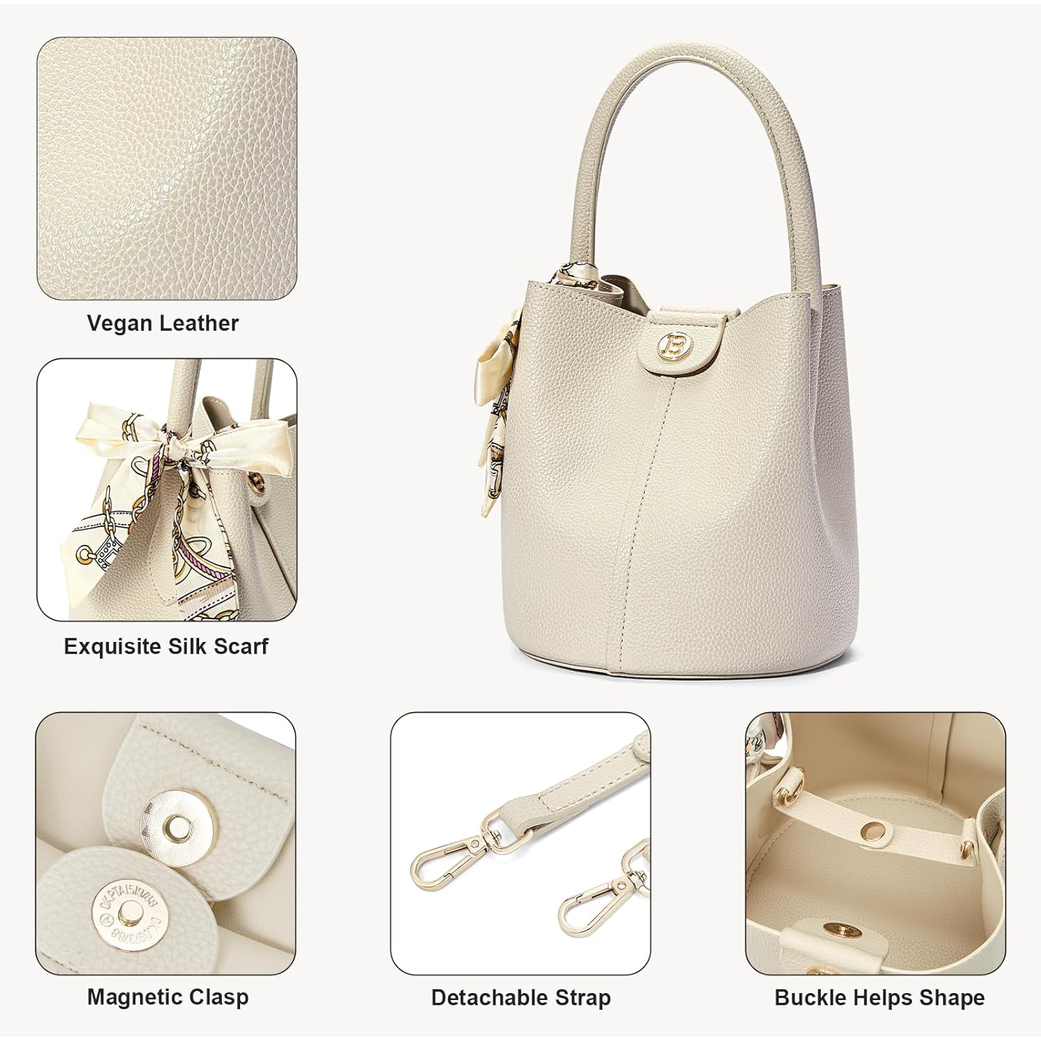 BOSTANTEN Small Crossbody Bags for Women Vegan Leather Mini Bucket Handbag Removable Shoulder Strap