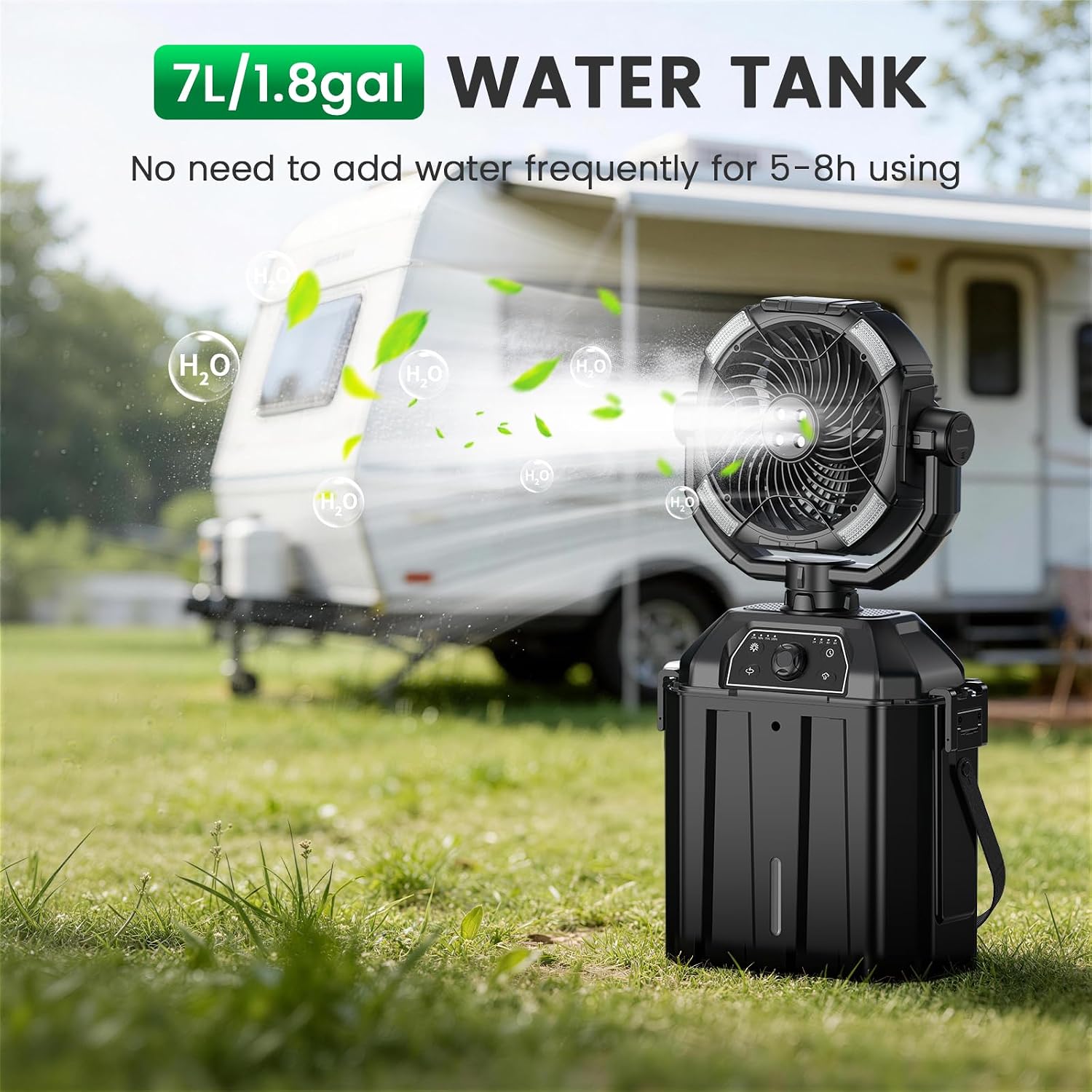 Xap Portable Misting Fan Rechargeable For Hot Weather - 9-Inch Oscillating Camping Fan With Usb Battery As Power Bank, 4 Mist Cooler, 7L Bucket For Outdoor/Camping/Patio/Golf (Black)