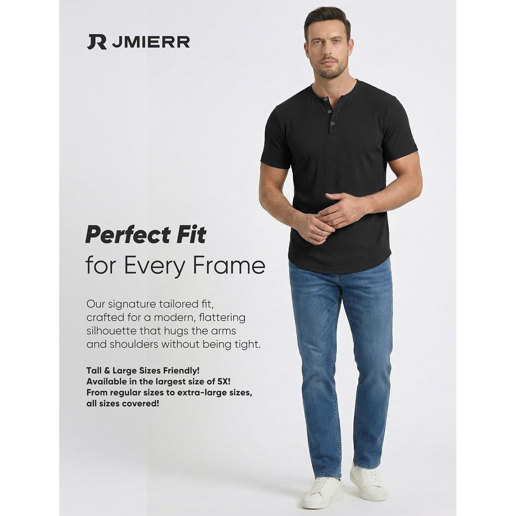 Jmierr Men'S Muscle Slim Henley Shirts Crewneck Longline T-Shirt Gym Workout Athletic Shirt Tees With Button