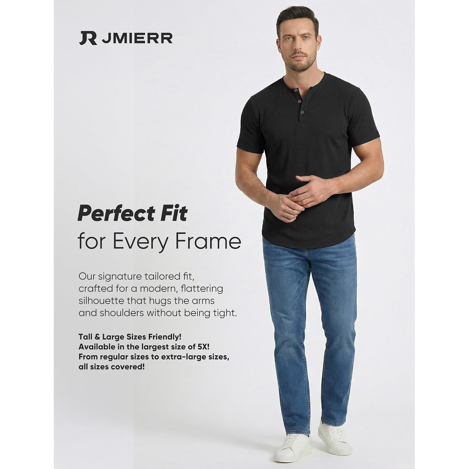 Jmierr Men'S Muscle Slim Henley Shirts Crewneck Longline T-Shirt Gym Workout Athletic Shirt Tees With Button