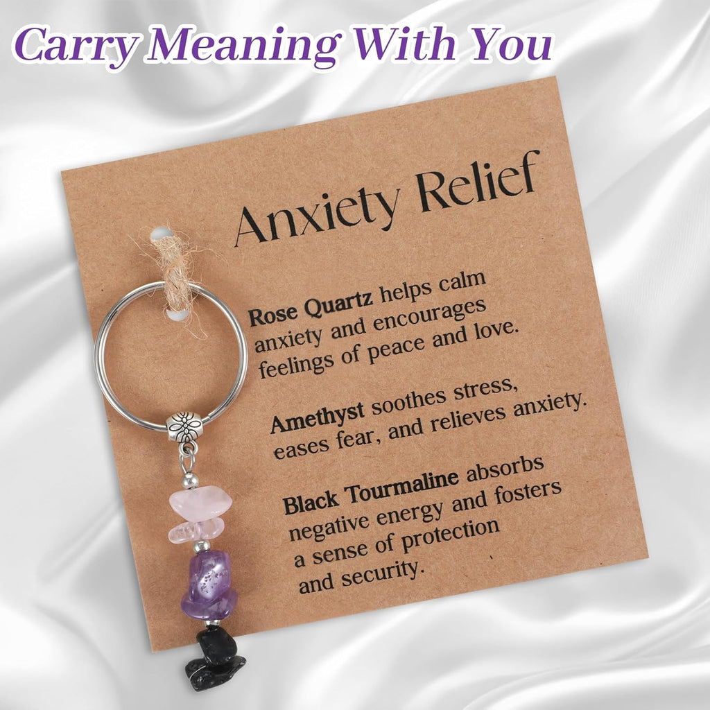 Nogeqi Natural Crystal Keychain for Anxiety Relief, New Beginnings Healing Crystal Key Chain Gifts Keychain for Women Friends Good Luck Retirement Small Healing Stones Gifts