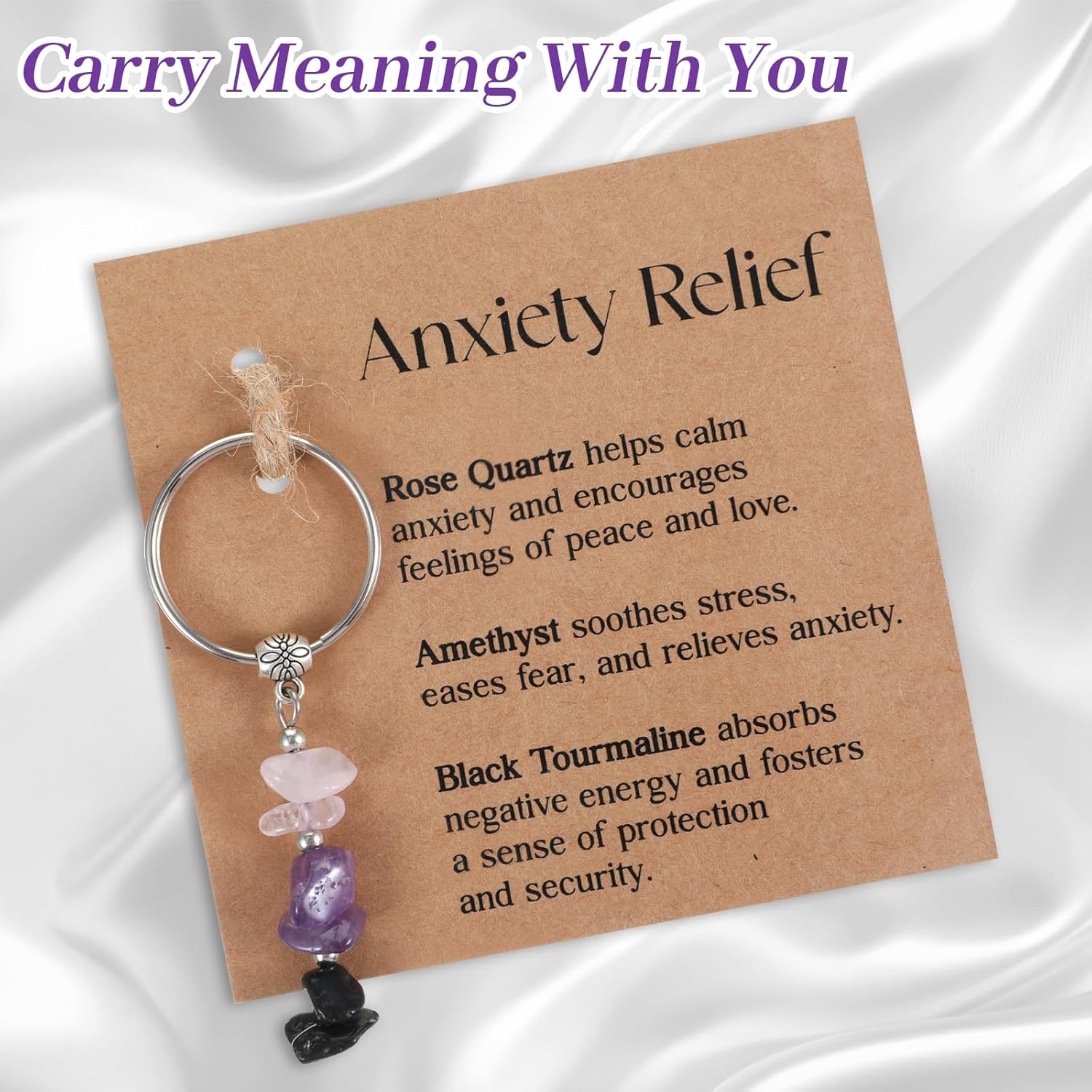 Nogeqi Natural Crystal Keychain for Anxiety Relief, New Beginnings Healing Crystal Key Chain Gifts Keychain for Women Friends Good Luck Retirement Small Healing Stones Gifts