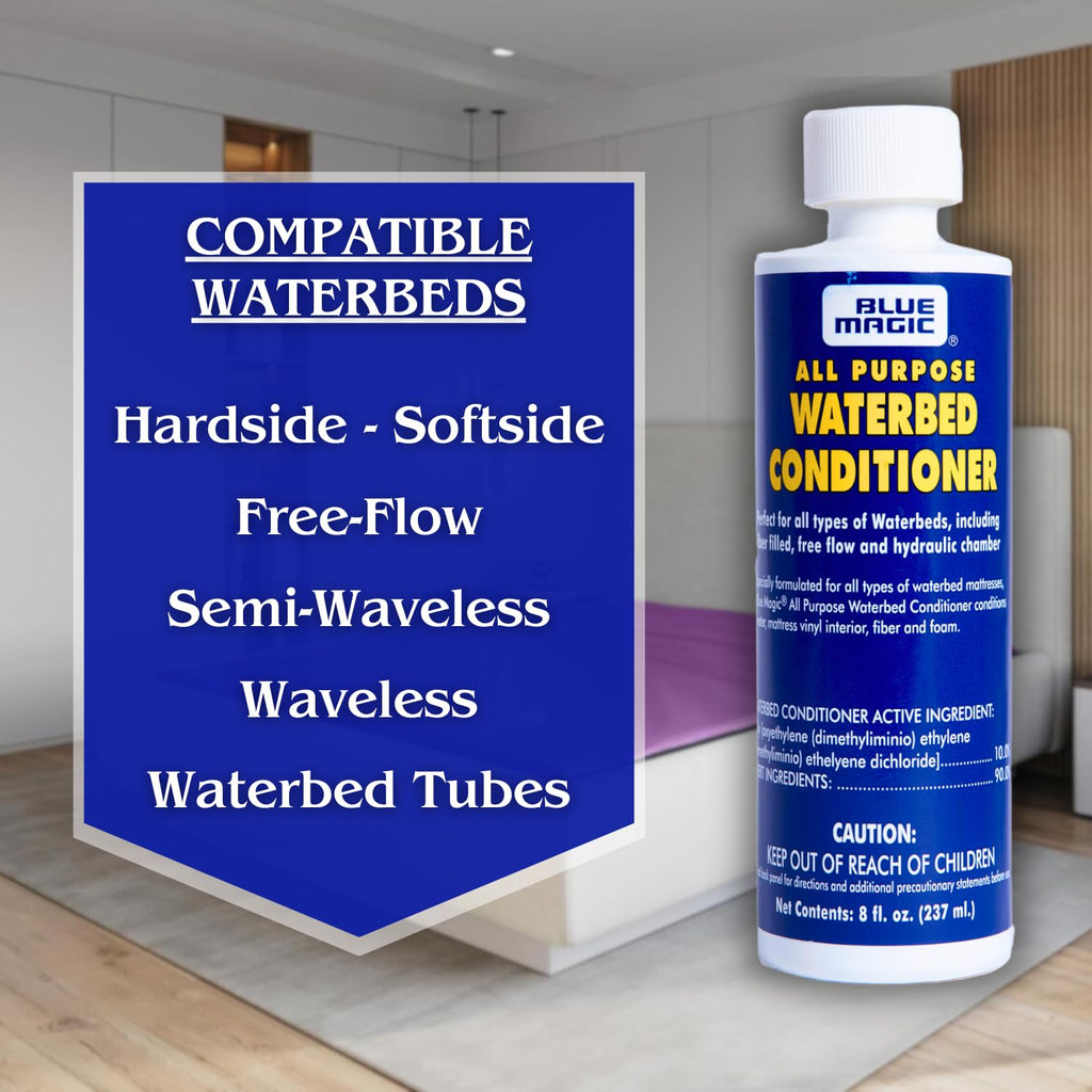 Blue Magic Waterbed Conditioner, 8 Oz Bottle, Protects Vinyl & Extends Life | Keeps Water Fresh, Protects Vinyl, Reduces Odors, And Helps Extend The Life Of Hardside And Softside Waterbeds.