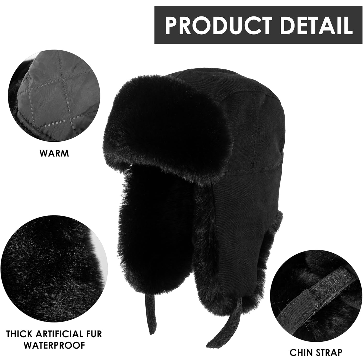 Trapper Hat Warm Windproof Winter Trooper Hats with Earflaps Faux Fur Hunting Hat for Women Men