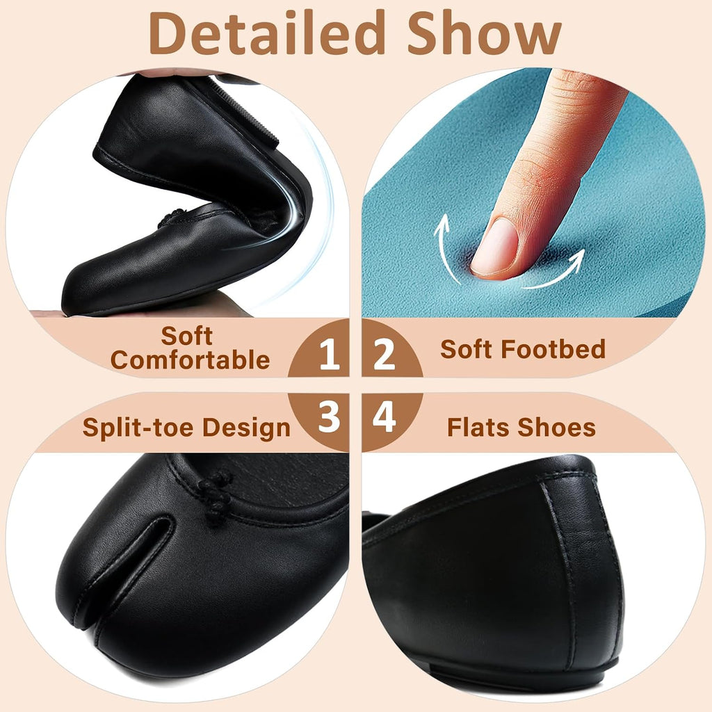 Vbdb Tabi Ballet Flats Shoes For Women Rounde Toe Wide Width Split Toe Low Heel Comfortable Flats Shoes
