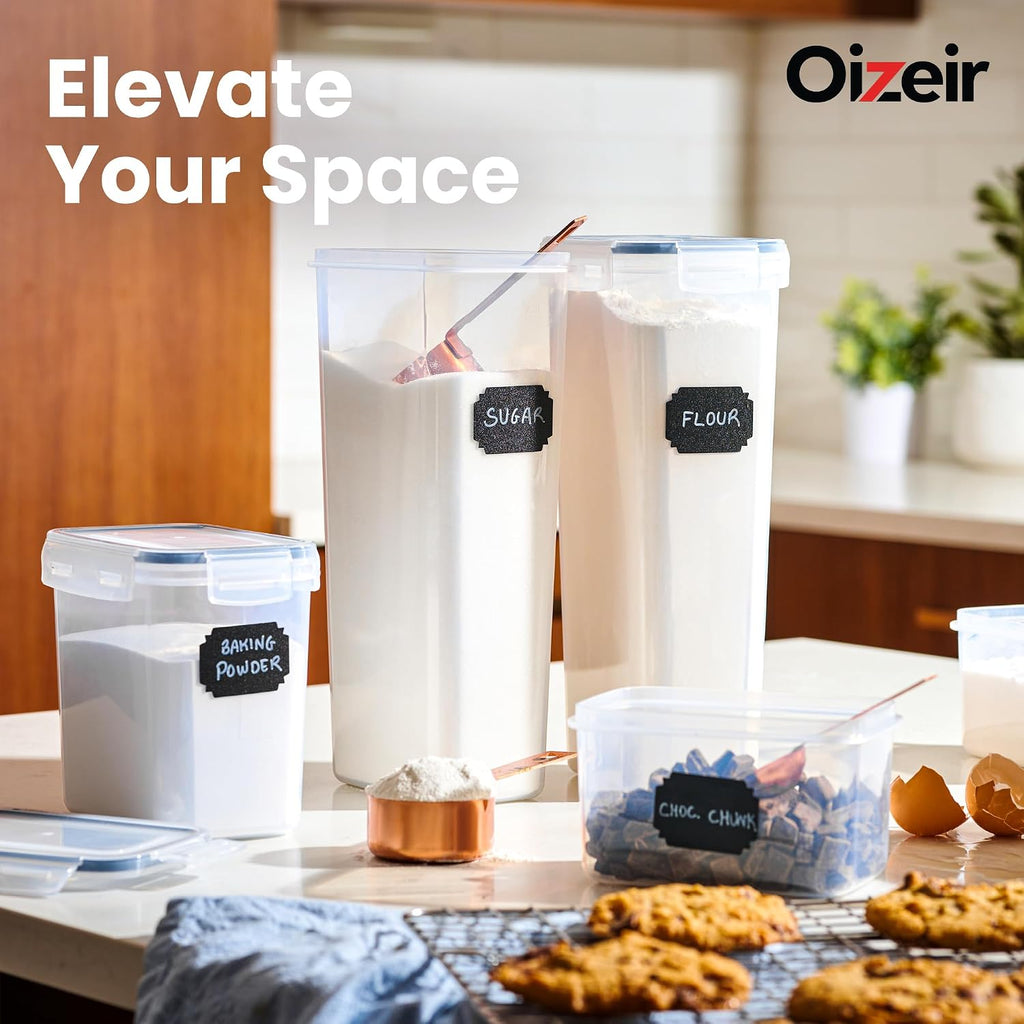 Oizeir Airtight Food Storage Containers Set - Air Tight With Lids - Pasta Flour Sugar Cereal - Storage Containers For Food (Clear-24 Pack)