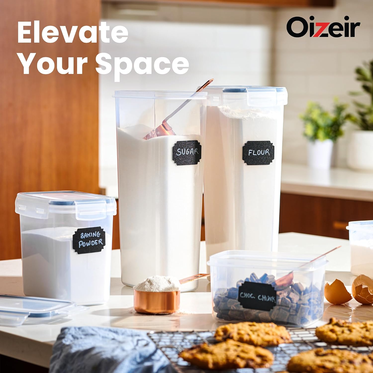 Oizeir Airtight Food Storage Containers Set - Air Tight With Lids - Pasta Flour Sugar Cereal - Storage Containers For Food (Clear-24 Pack)