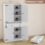 Bornoon Pantry Organizers And Storage Cabinet, 67.7” Barn Door White Kitchen Cabinet With Drawers And Adjustable Shelf, Tall Pantry For Kitchen, Dining Room, Living Room